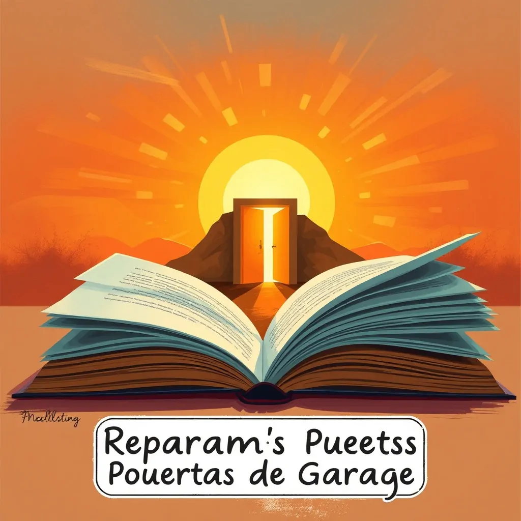 Ilustración de un libro abierto que se transforma en un horizonte, simbolizando "Cuales son las opciones mas eficaces para el mantenimiento de puertas de garaje en Madrid".