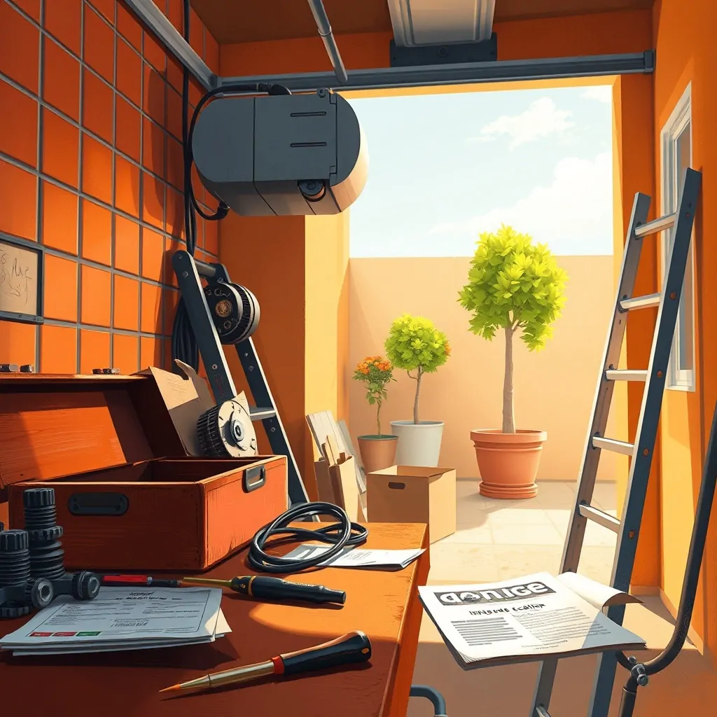 Ilustración de un rincón de garaje en Valencia, mostrando alternativas más económicas para reparar el motor de una puerta de garaje.