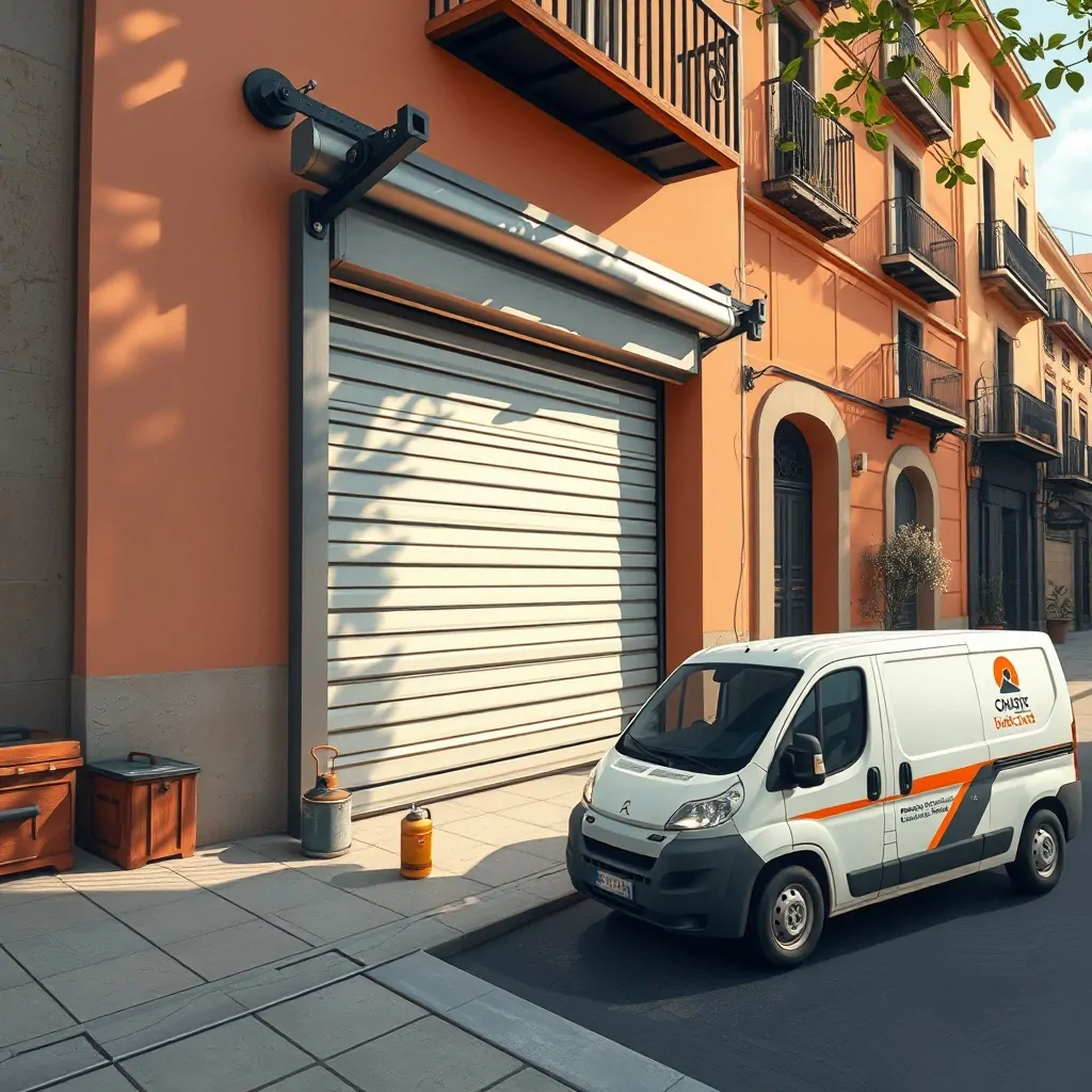 Escena pintoresca de una puerta de garaje corredera en Barcelona, destacando servicios mas confiables de mantenimiento.