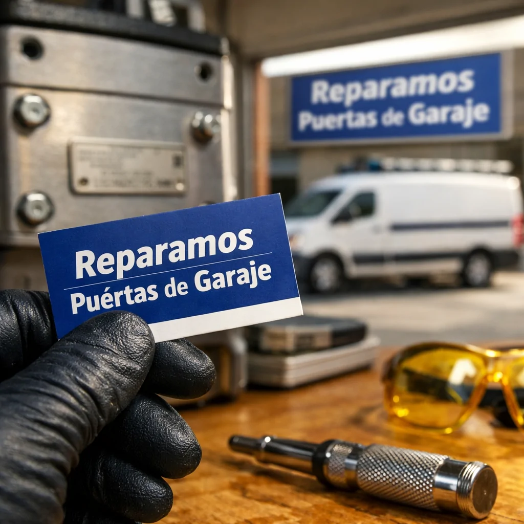 Primer plano de una mano con guante sosteniendo una tarjeta de servicio; ideal para encontrar la mejor empresa para mantenimiento de motores de puertas de garaje en Barcelona.