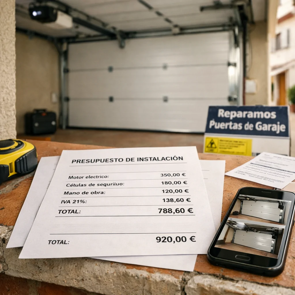 Presupuestos de puerta de garaje en Valencia junto a móvil y herramientas; Donde encontrar la instalacion mas economica para puertas de garaje motorizadas en Valencia