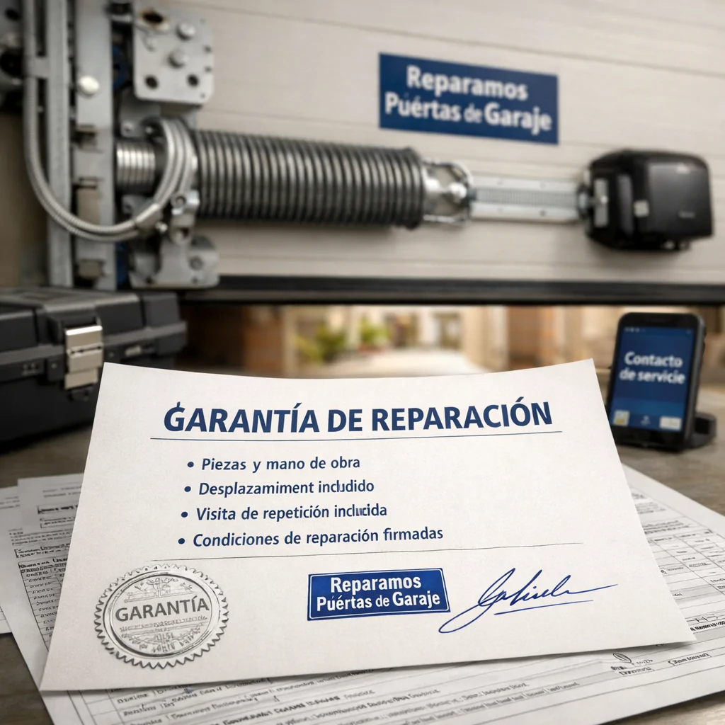 Certificado de garantía sobre factura y puerta basculante reparada; Que empresa ofrece la mejor garantia en reparacion de puertas de garaje basculantes en Madrid