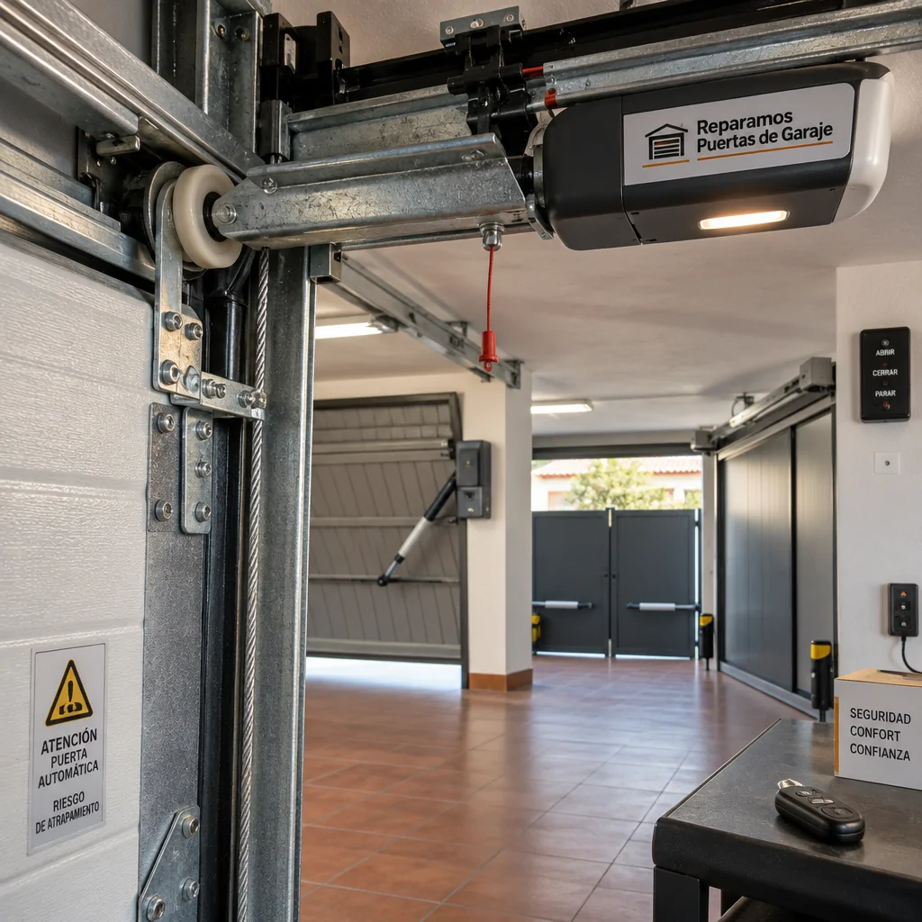 Primer plano de automatismos de garaje; Cuales son las mejores opciones de automatizacion para puertas de garaje, en instalaciu00f3n segura.